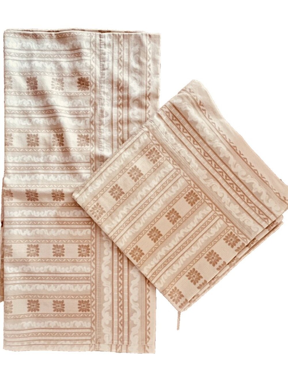 Pair KING Sz Pillowcases 100% Cotton JC Penney Home Tan White Geometric Floral
